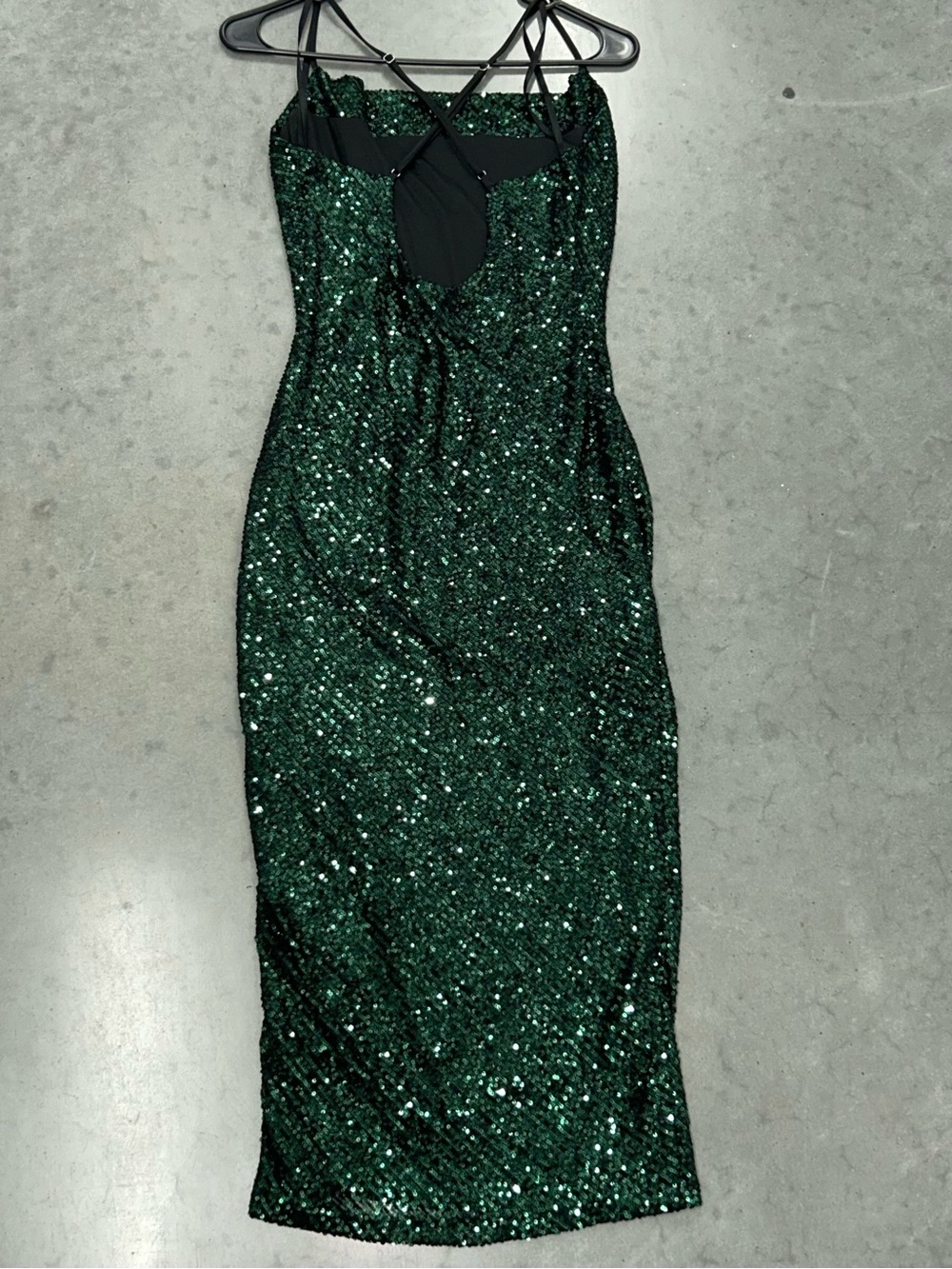 Windsor Emerald Green Sequin Midi Dress with Crisscross Straps